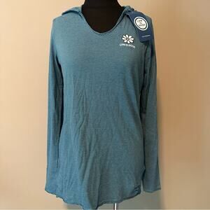 NWT LIFE IS GOOD DAISY LONG SLEEVE CRUSHER-LITE STRIPED HOODED TEE TEAL SIZE S